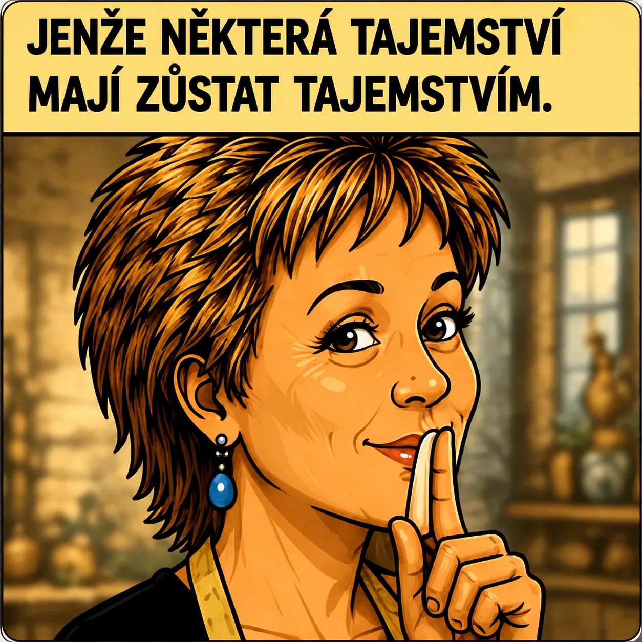 Komiks panel 5: máma s prstem na ústech